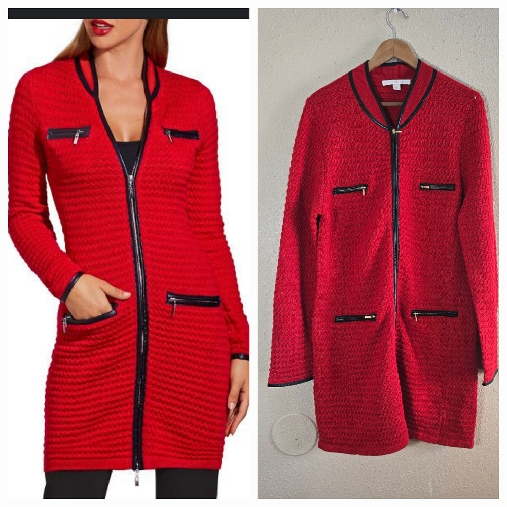 Bostin Proper Red Zippered Long Cardigan